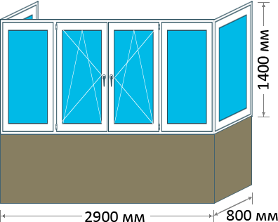 п-подібний балкон скління